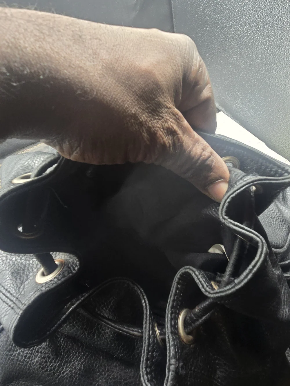GUESS Black Leather Backpack - Textured Drawstring Rucksack